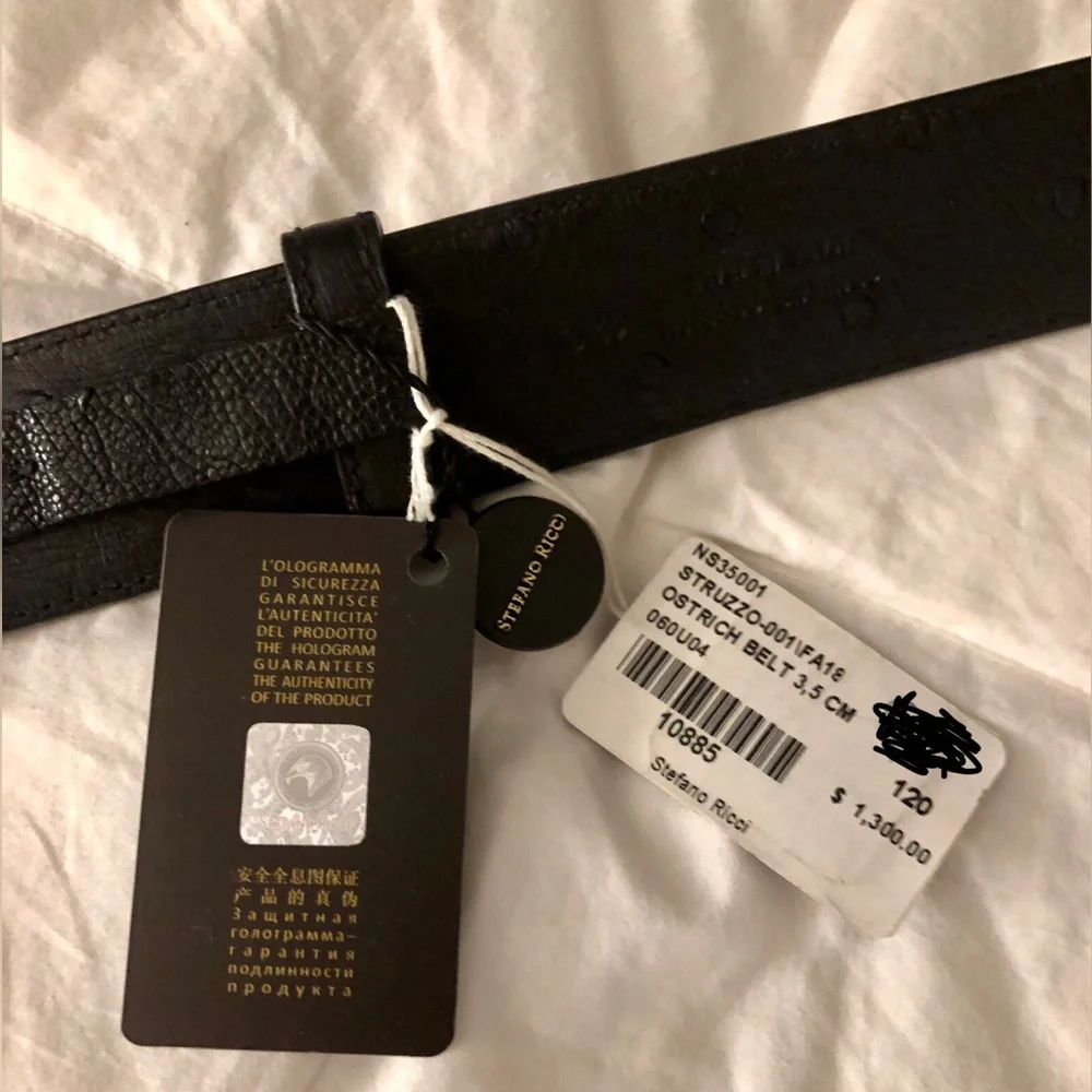 Stefano Ricci Black Ostrich Leather Belt